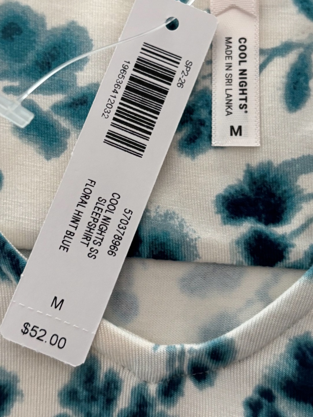 Soma Cool Nights SS Sleepshirt - Floral Hint Blue- size Medium.